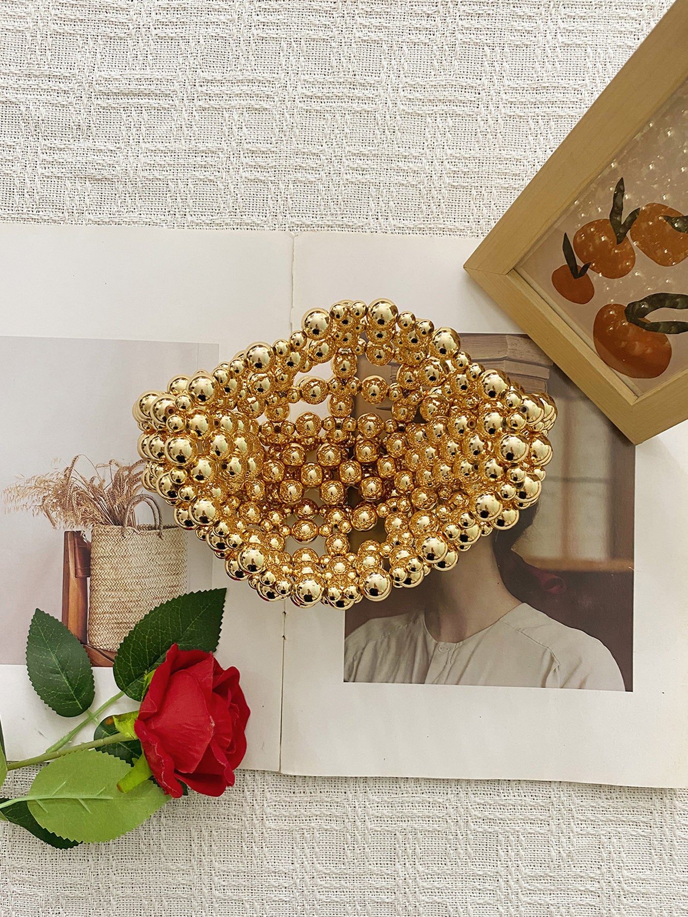 Women's Handmade Beaded Weave Imitation Pearl Retro Women's Handbag