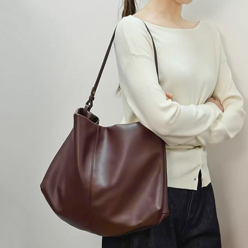 Women's Totes Lazy Loose Leather Commuter Underarm Portable Tote Bag