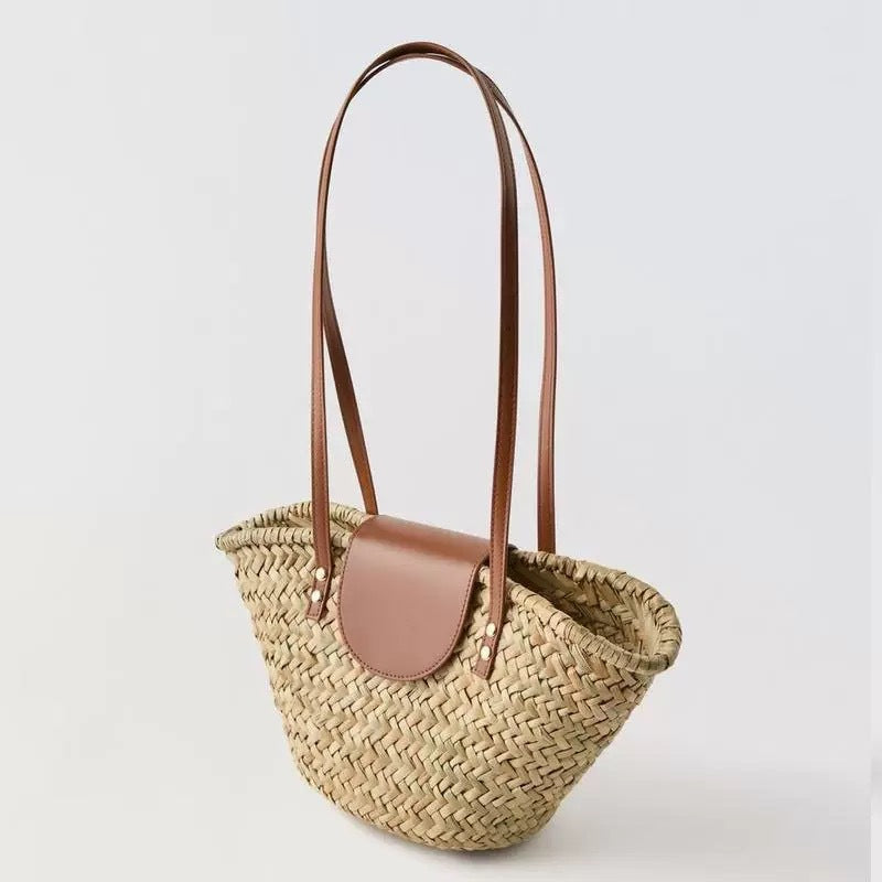 Women's Natural Straw Hand-woven Oblique Woven Beach Handbags