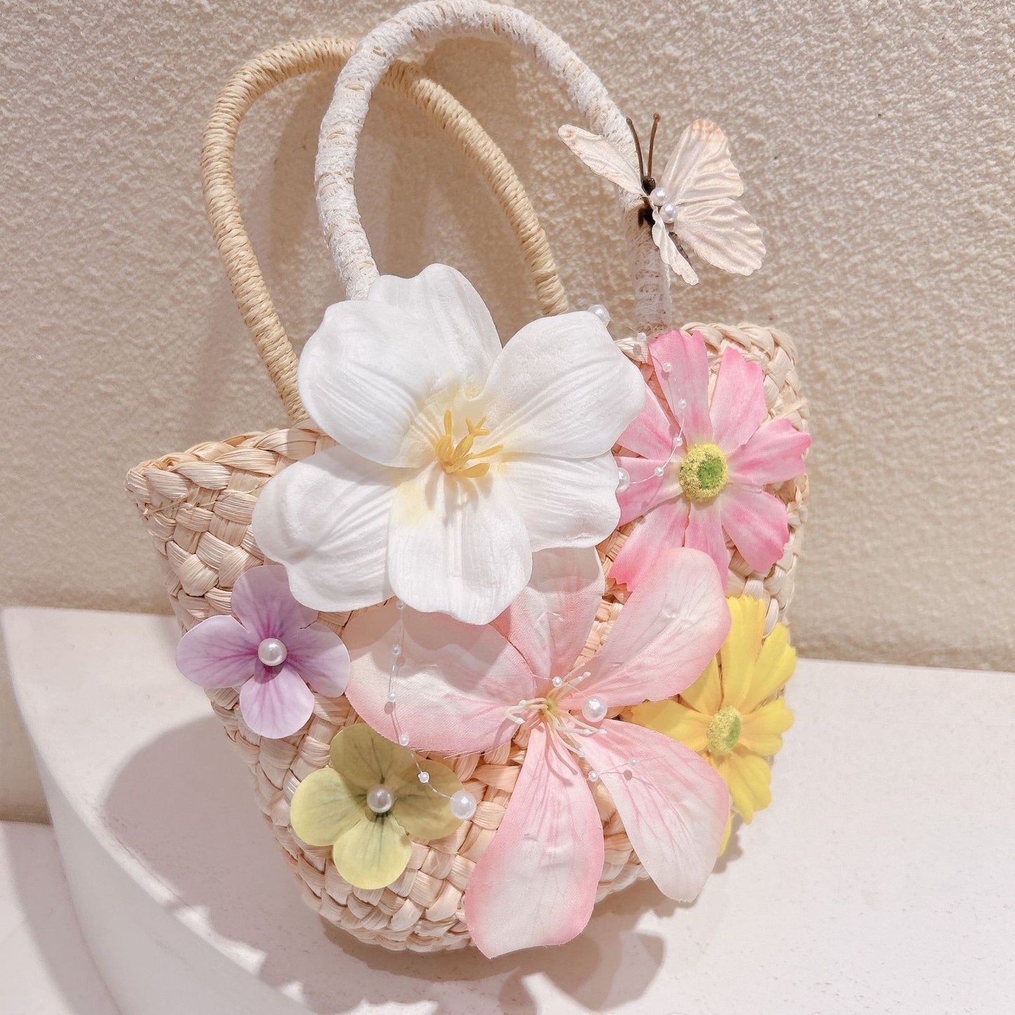 Flower Woven Straw Seaside Holiday Vegetable Basket With Hand Gift Women's Handbag