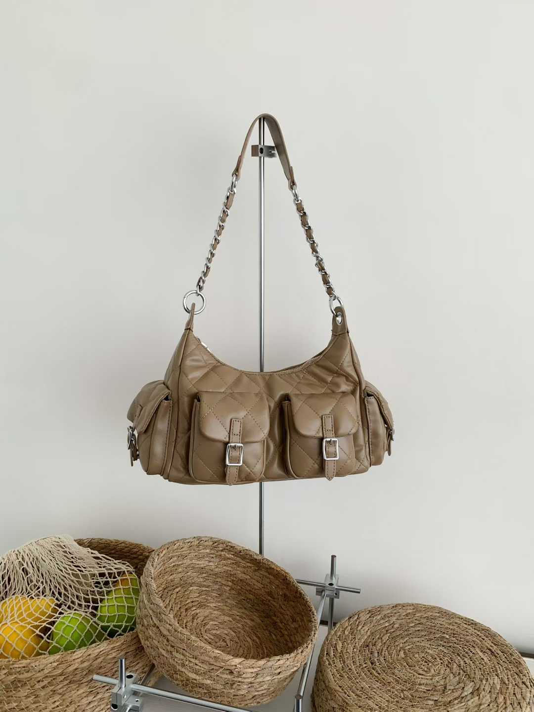 Rhombus Chain Fashionable High-grade Underarm Motorcycle Women's Shoulder Bag