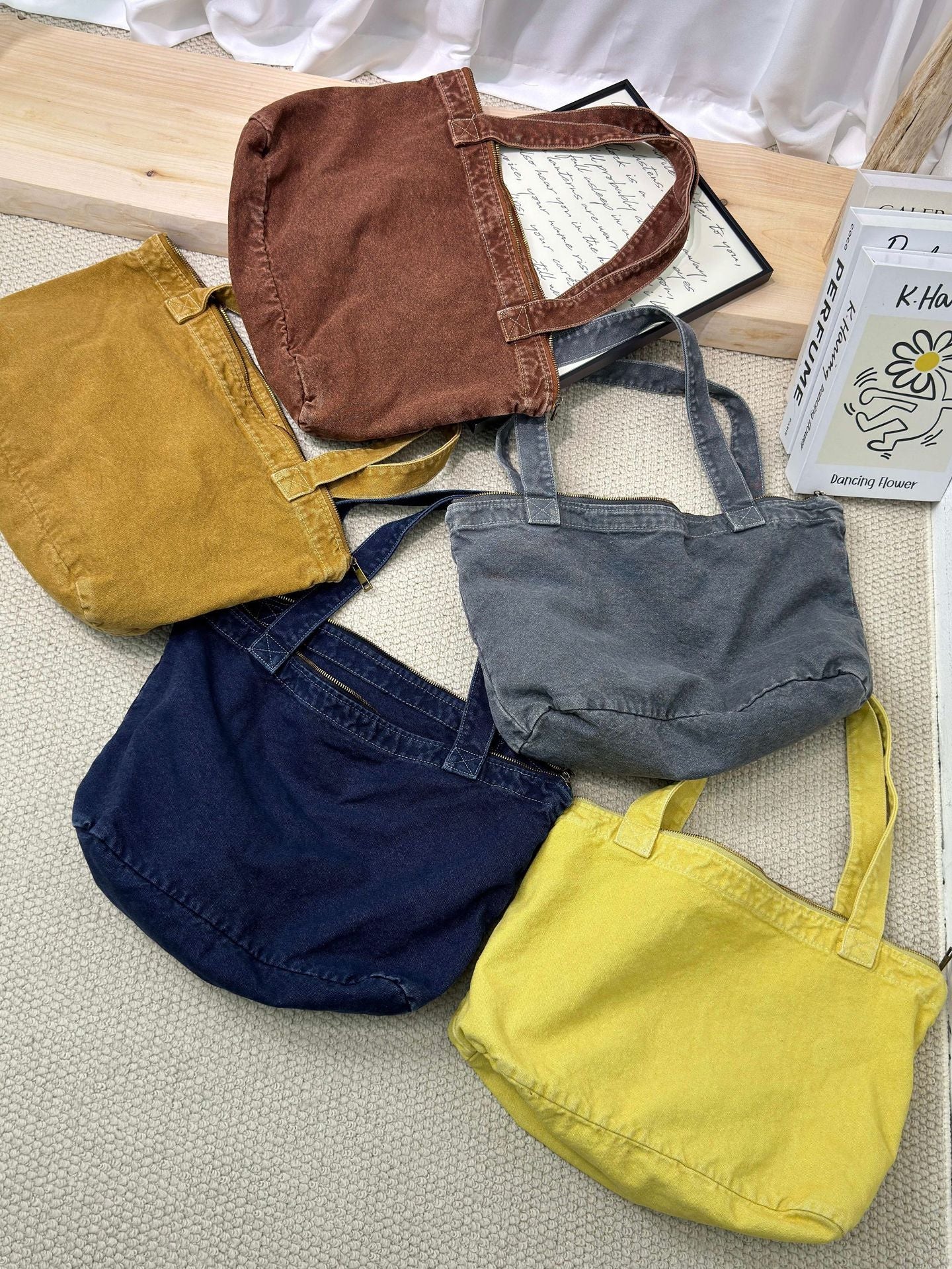 Washed Canvas Commuter Shopping Denim For Bags
