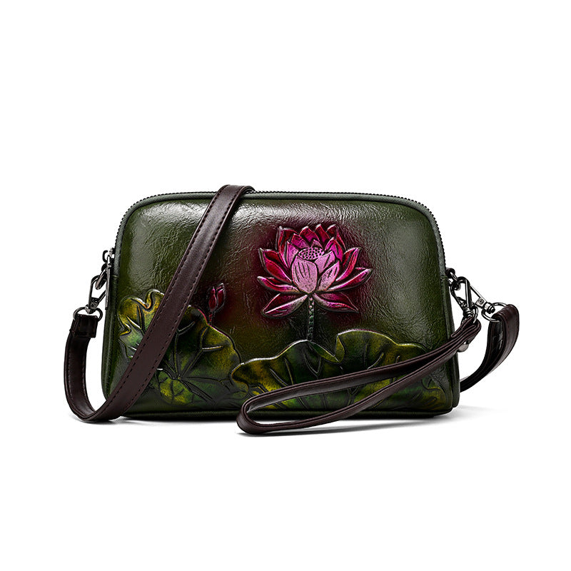 Women's Ethnic Style Retro Embossing Textured Artistic Women's Shoulder Bag