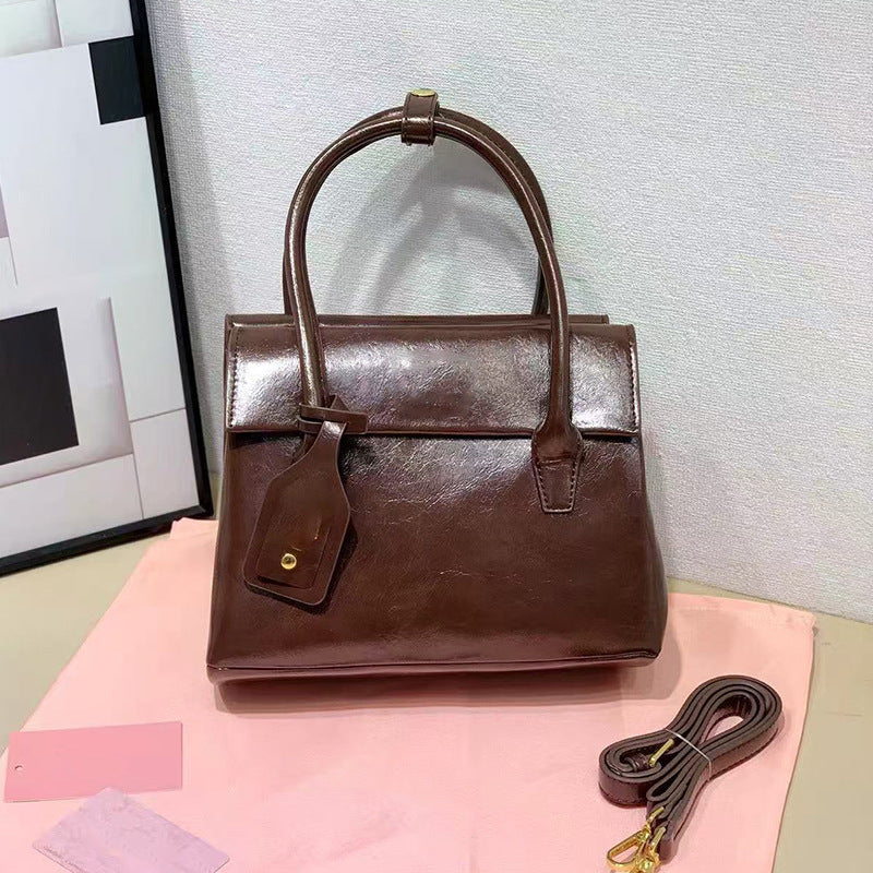 Women's Italian Shell Retro Bowling Genuine Leather Women's Handbag