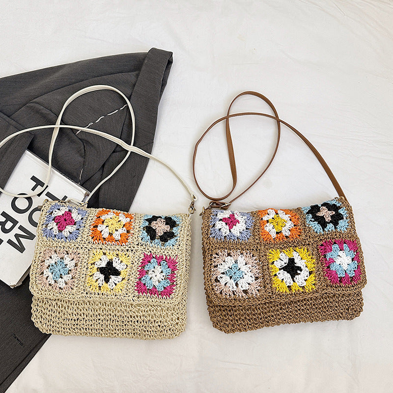 Women's Grandma Plaid Straw Ethnic Style Woven Women's Shoulder Bag
