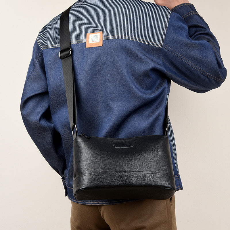 Men's Leather Triple Zipper Genuine Business Leisure Men's Bags