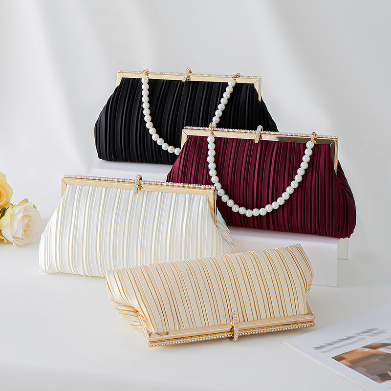 Fashion Pleated Clutch Elegant Pearl Dress Bags
