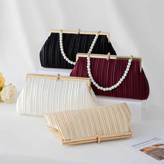 Fashion Pleated Clutch Elegant Pearl Dress Bags