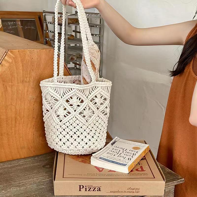 Retro Hollow Crocheted Woven Handmade Cotton Large Women's Shoulder Bag