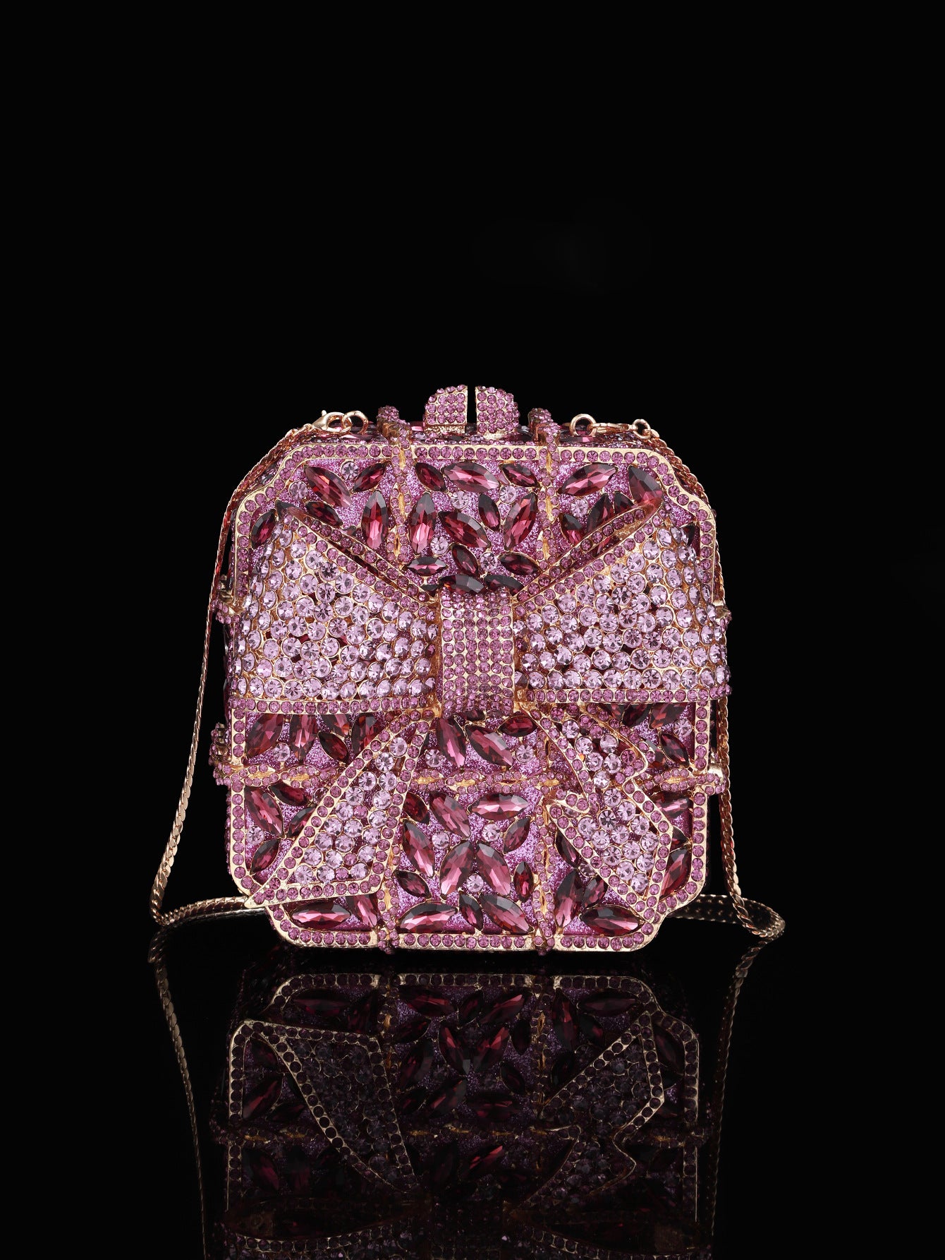 Shiny Champagne Bottle Rhinestone Bow Crystal Chain Bags