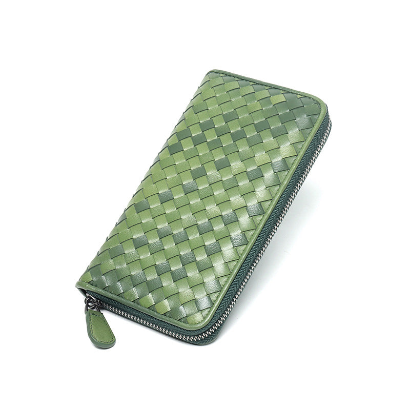 Women's & Men's Leather Korean Style Hand-woven Sheepskin Long Purses
