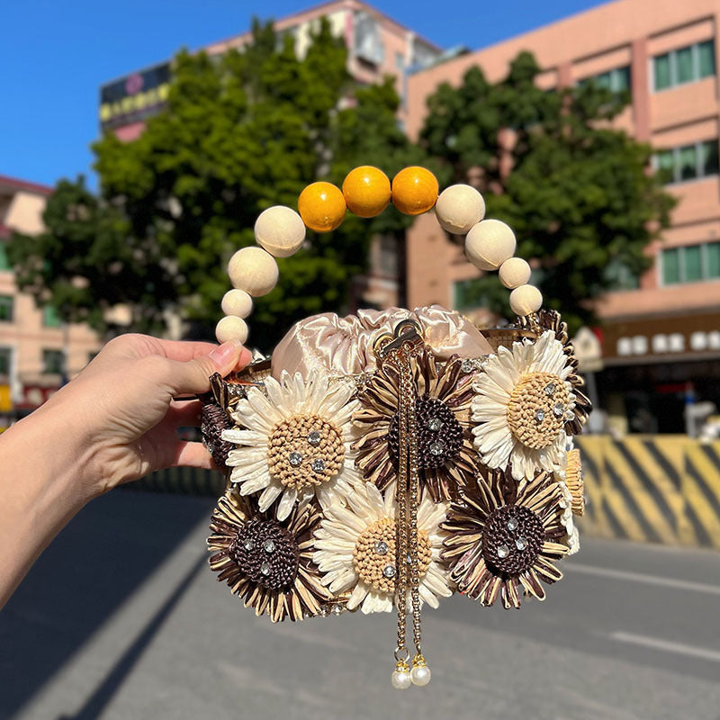 Sunflower Bird Cage Hand-woven Shiny Rhinestone Beaded Chain Vegetable Basket Women's Handbag