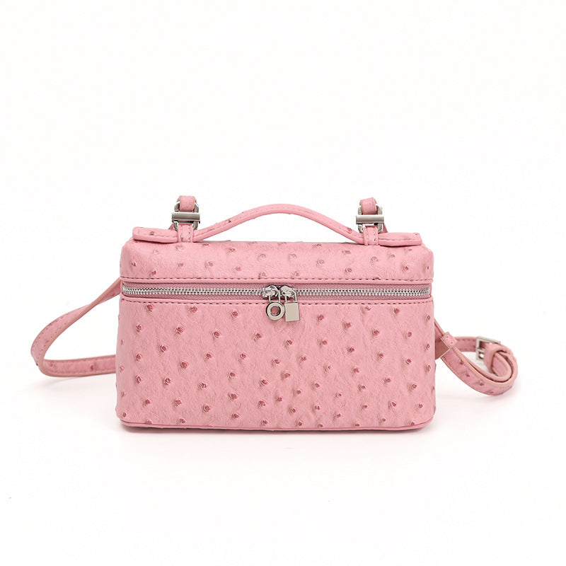 Women's Ostrich Grain Lunch Box Portable Small Square Bag