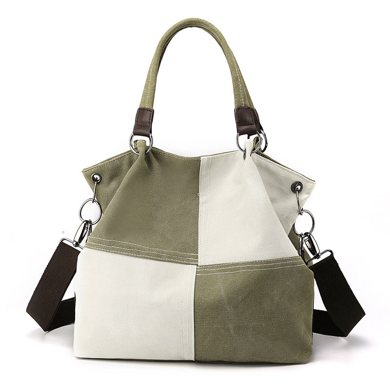 Women's Canvas Retro Patchwork Contrast Color Commute Women's Shoulder Bag