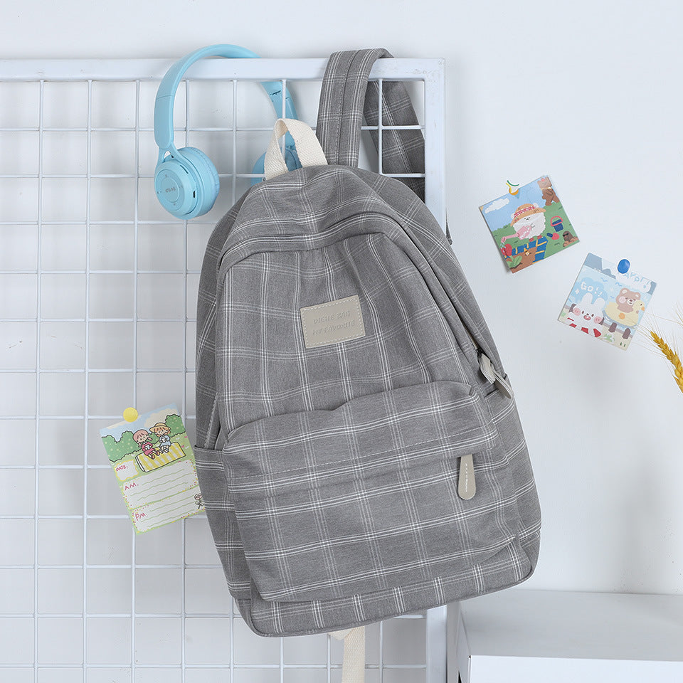 Male Female Simple Plaid Mori High Backpacks