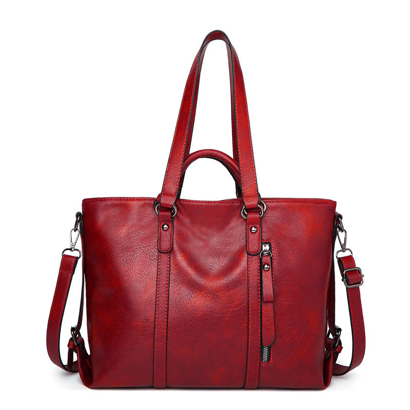 Women's Large Capacity Retro Oil Wax Skin Women's Shoulder Bag