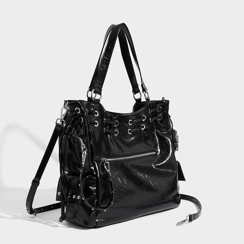 Niche Rivet Drawstring Commuter Large Capacity Women's Shoulder Bag