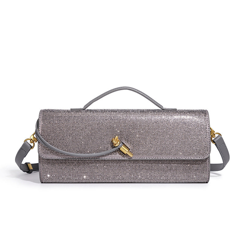 Women's Hot Rhinestone Exquisite Horizontal Diamond Portable Baguette Hand-held Dinner Bag