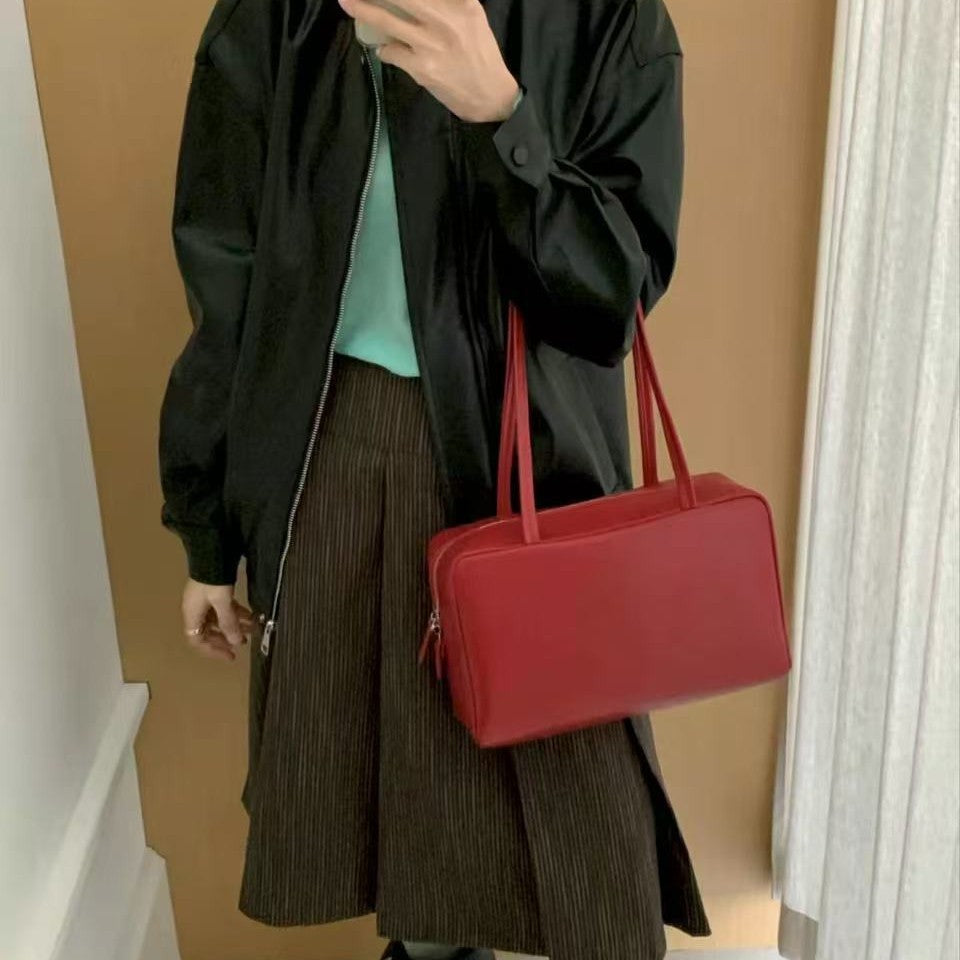 Bowling Style Sheepskin Boston Genuine Leather Shoulder Bags