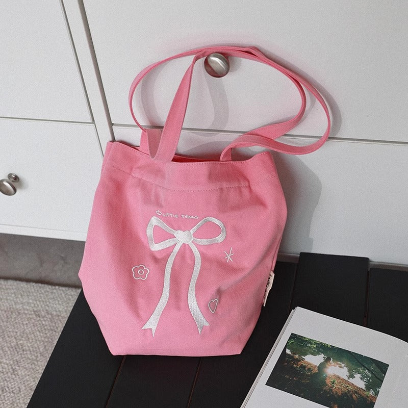 Three-dimensional Embroidered Bowknot Canvas Sweet Summer Female Class Bags