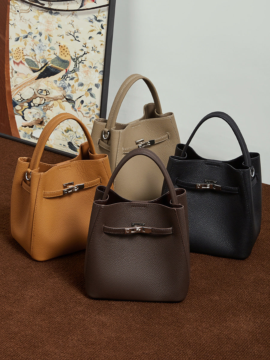 Women's First Layer Cowhide Vegetable Basket Leather Women's Shoulder Bag