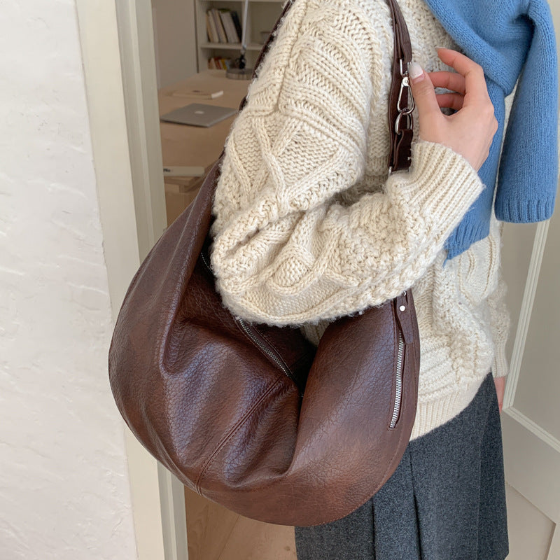 Women's Retro Soft Leather Dumpling Large Capacity Commuter Underarm Korean Bags