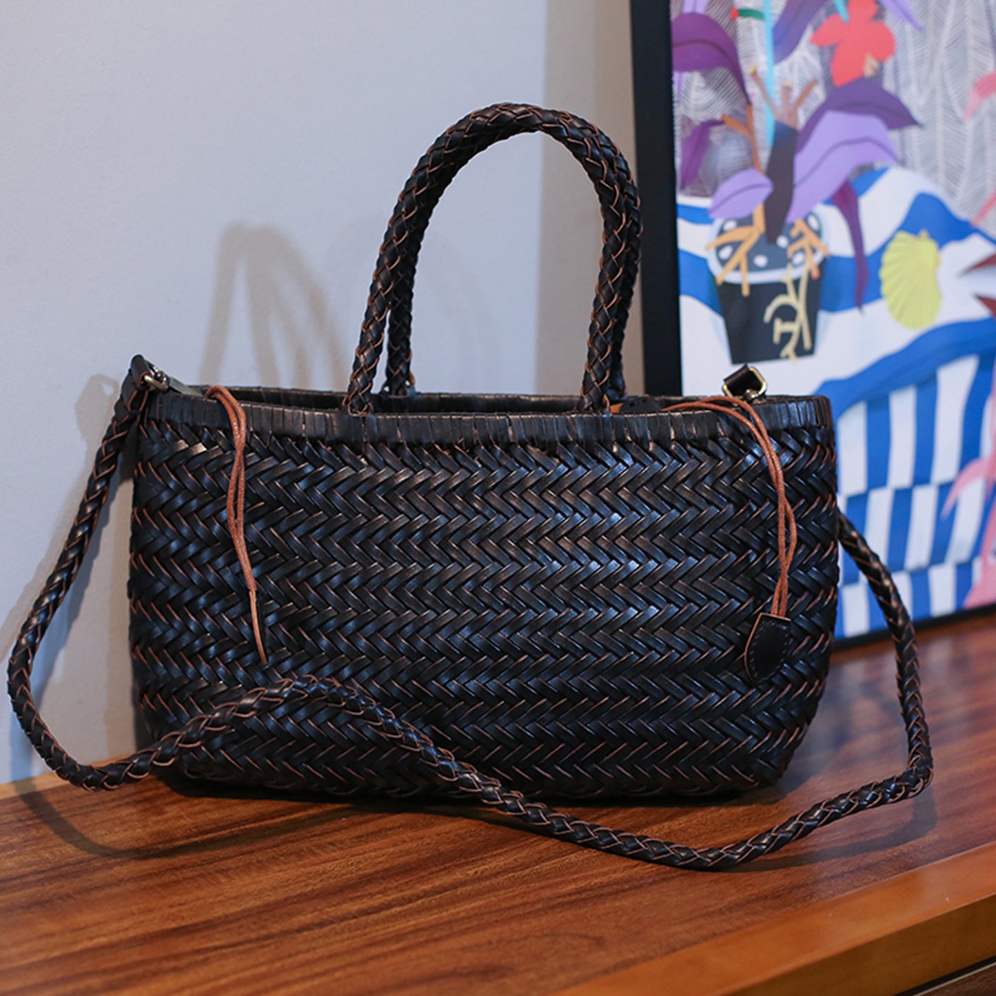 Women's Hand-woven French Style Vegetable Basket Leather Women's Handbag