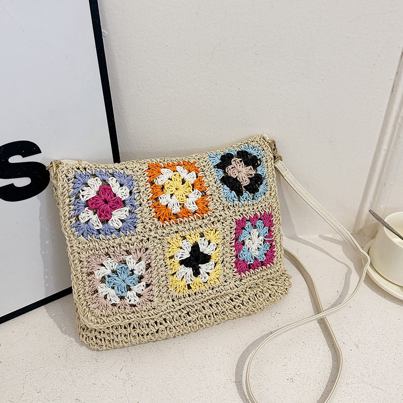 Women's Grandma Plaid Straw Ethnic Style Woven Women's Shoulder Bag