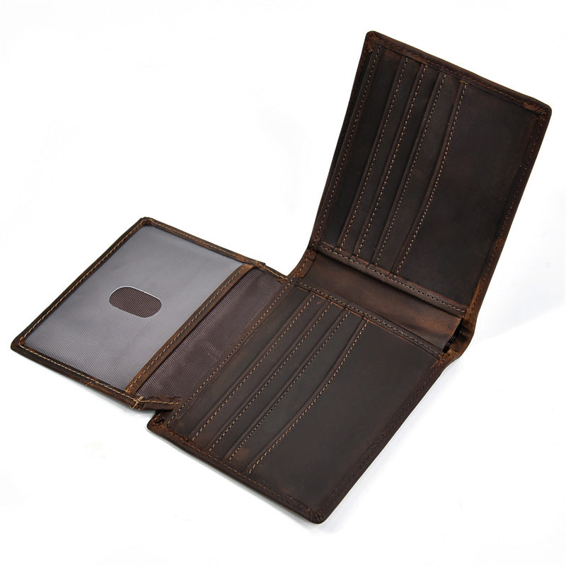 Men's Short Leather Crazy Horse Multiple Slots Men's Wallet
