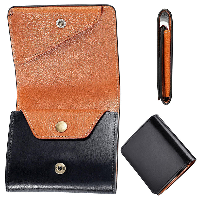 Men's Short First Layer Cowhide Fold Simple Large Men's Wallet