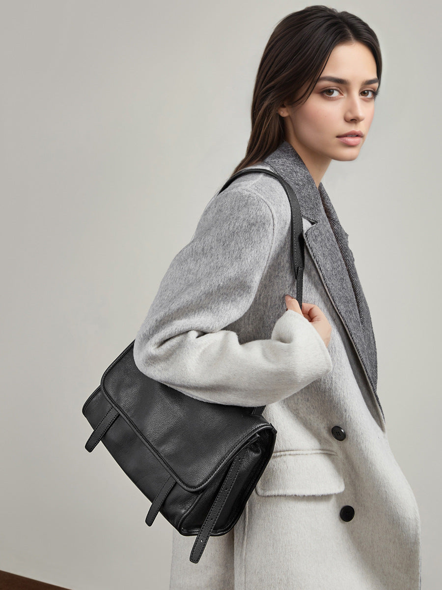 Women's Retro Frosted One Winter First Layer Cowhide Commuter Tote Bags