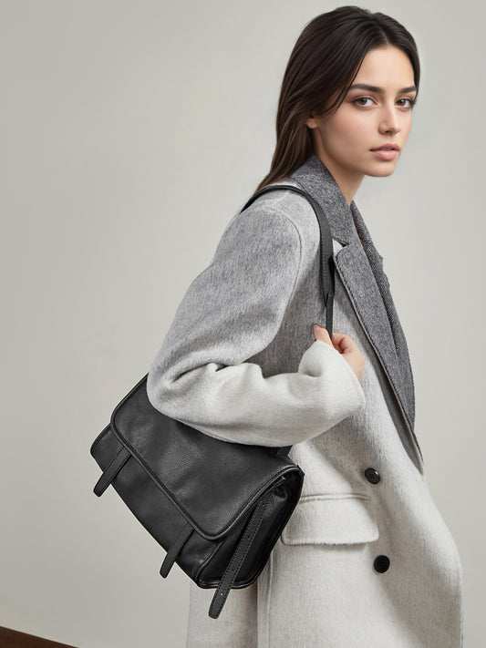Women's Retro Frosted One Winter First Layer Cowhide Commuter Tote Bags