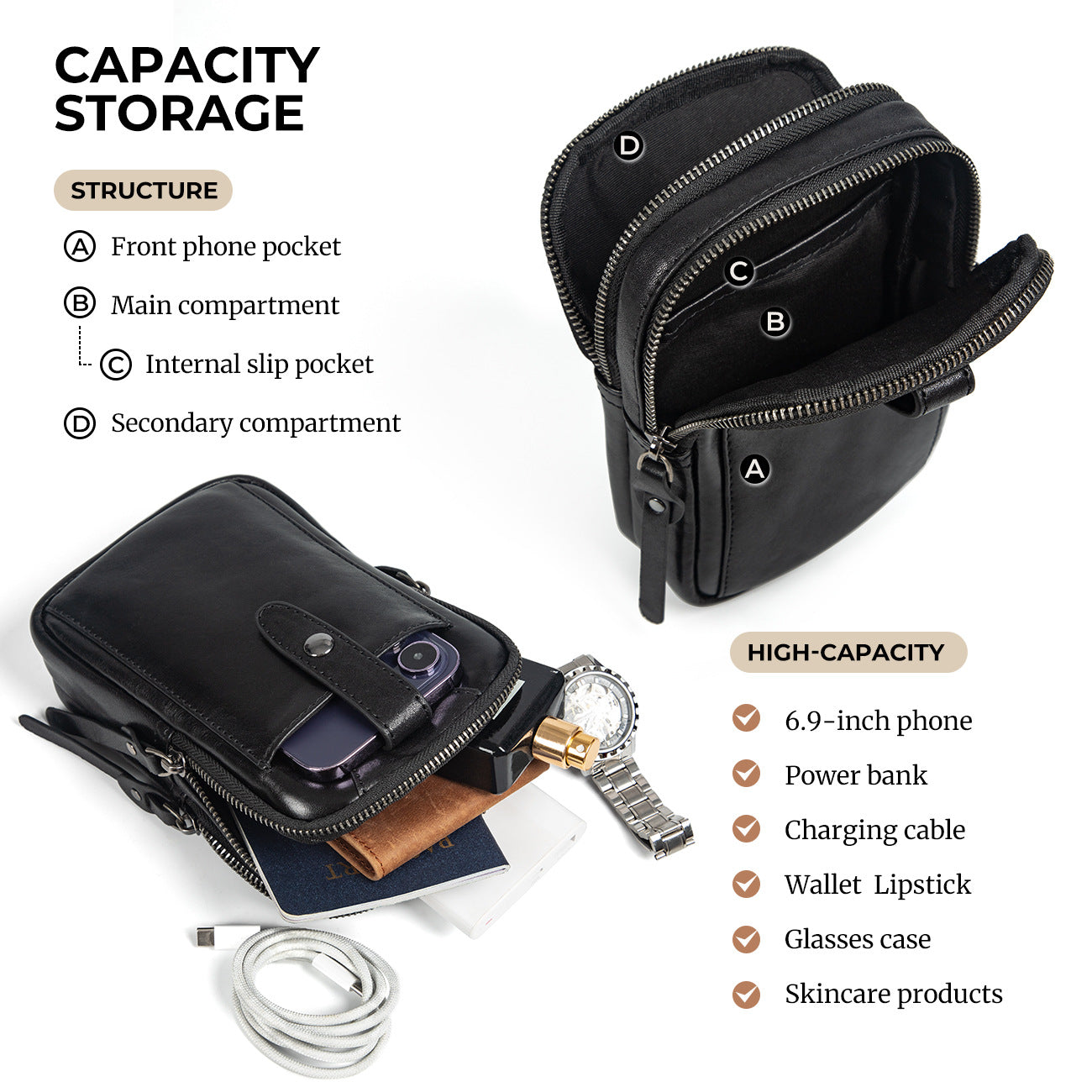Pocket Lightweight Solid Genuine Leather First Layer Men's Fanny Pack