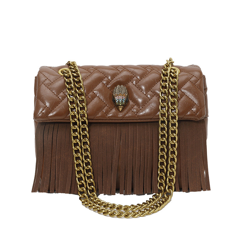 Women's Tassel Chain Rhombus Embroidered Line Fashion Women's Messenger Bag