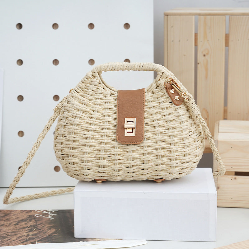 Style Simple Shell Autumn Cover Vacation Leisure Straw Women's Messenger Bag