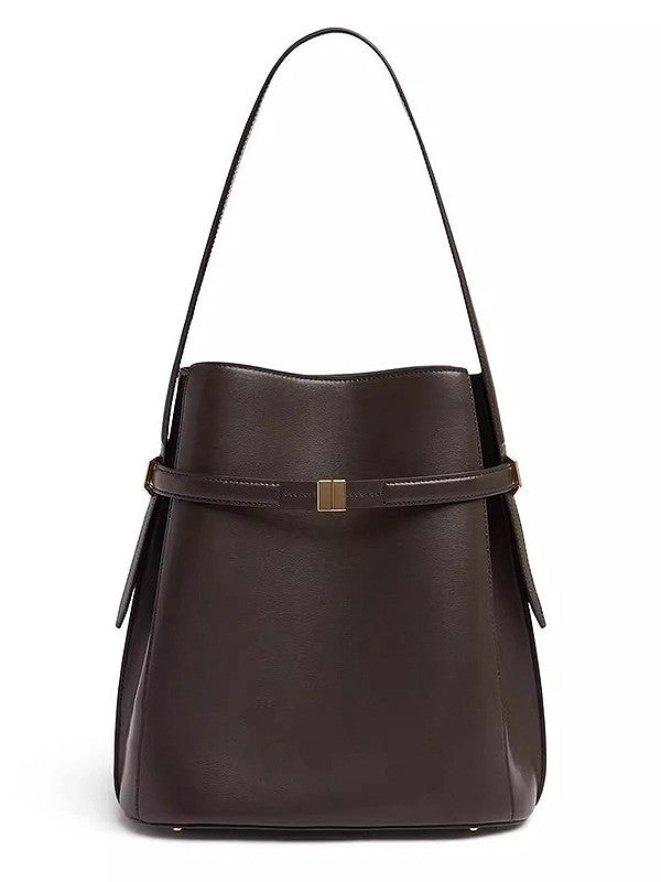 Genuine Leather Simple Female Swedish Design Versatile Bucket Bags