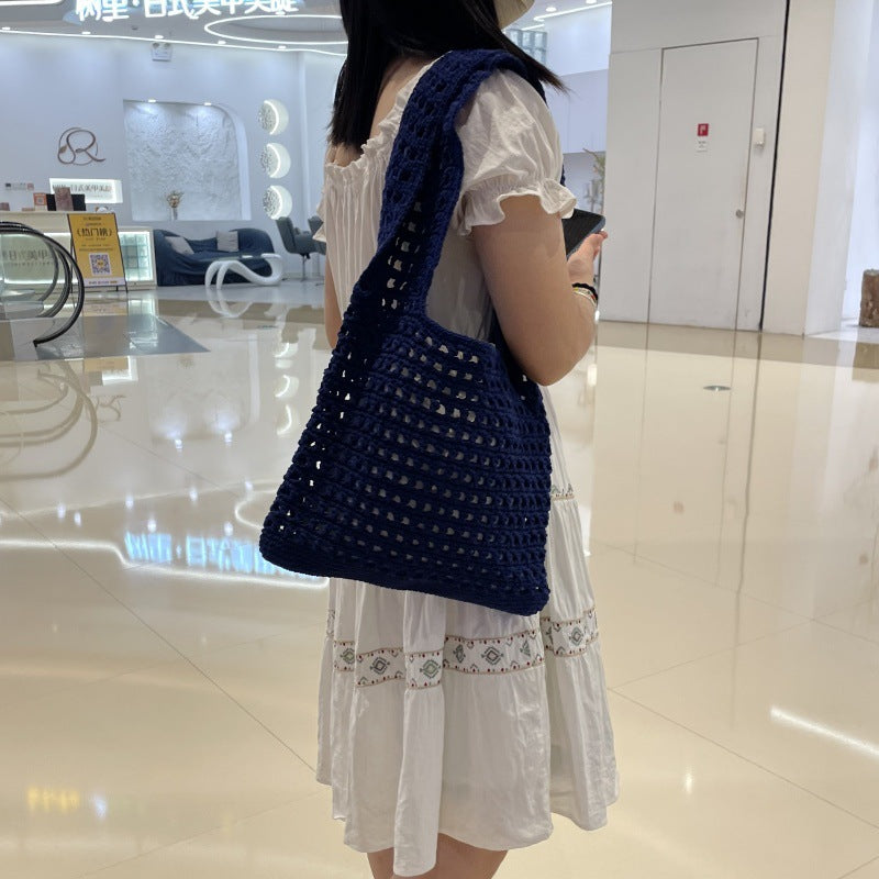 Women's Commuter Woven Hollow Out Knitted Mesh Beach Bags