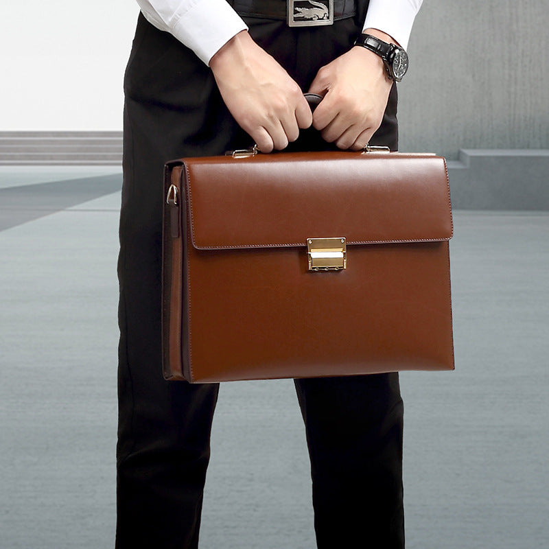 Men's Password Portable Business Genuine Leather Large Men's Briefcase