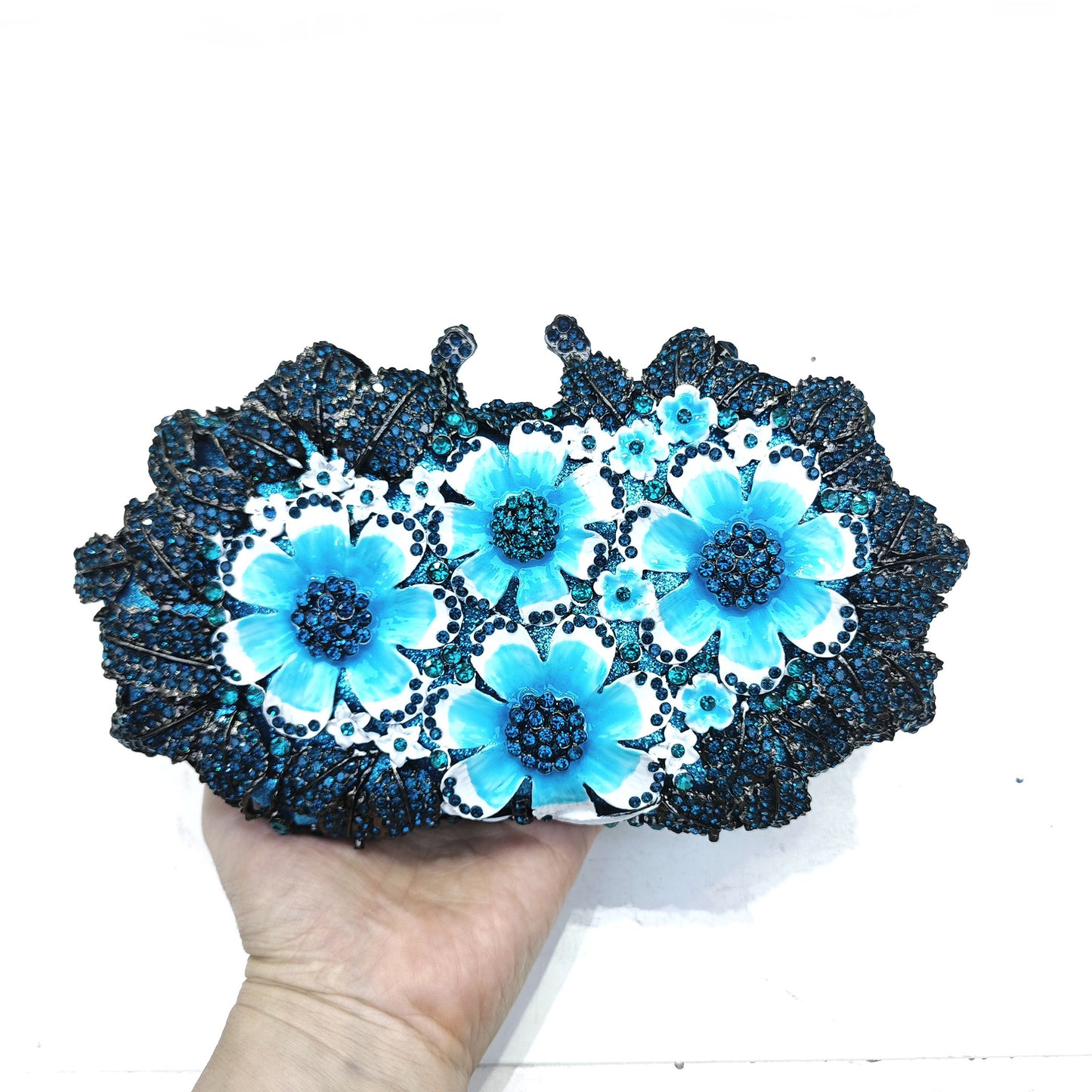 Glaze Flowers Diamond Hollow Metal Hard Box Crystal Bags