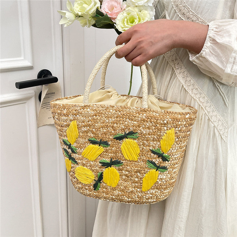 Cherry Lemon Straw Fashion Large Capacity Wheat Woven Seaside Vacation Women's Handbag