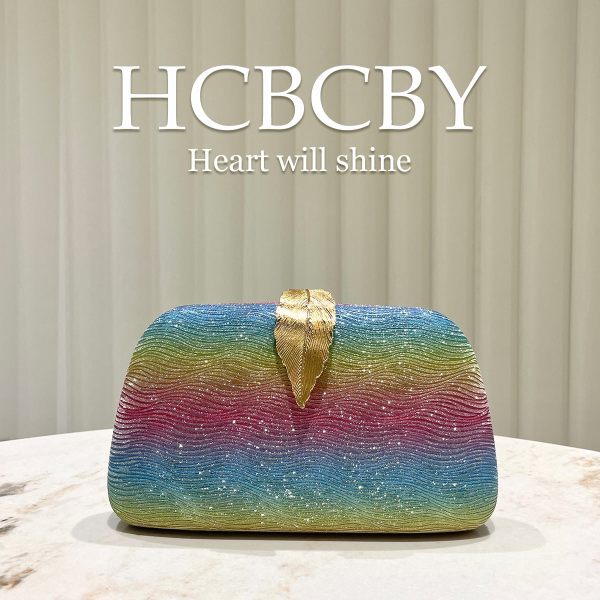 Women's Pink Glitter Striped Leaf Fashion Elegant Dinner Bag