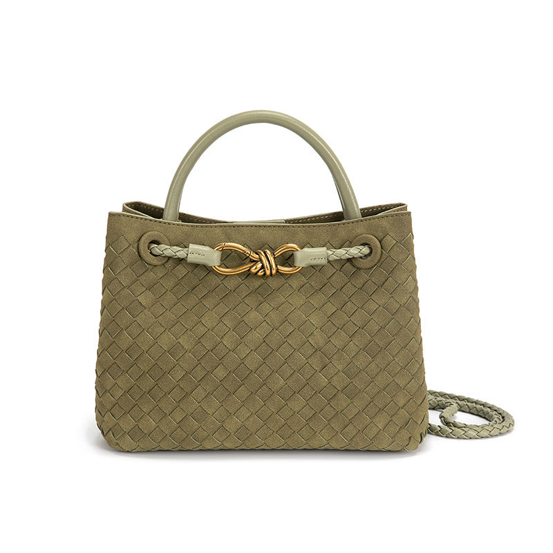 Women's Style Woven Metal Cord Fastener Portable Tote Bags