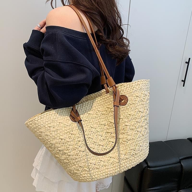 Women's Large Capacity Portable Gradient Color Woven Vacation Bags