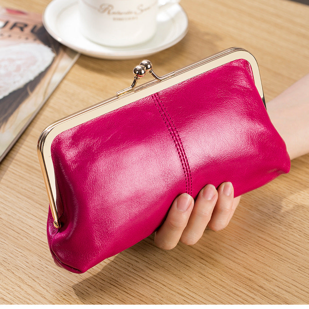 Women's Leather Long Retro Soft Oil Wax Storage Women's Clutch