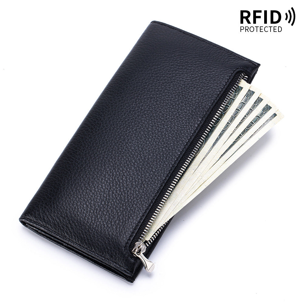 Leather For Man Long Simple Zipper Men's Wallet