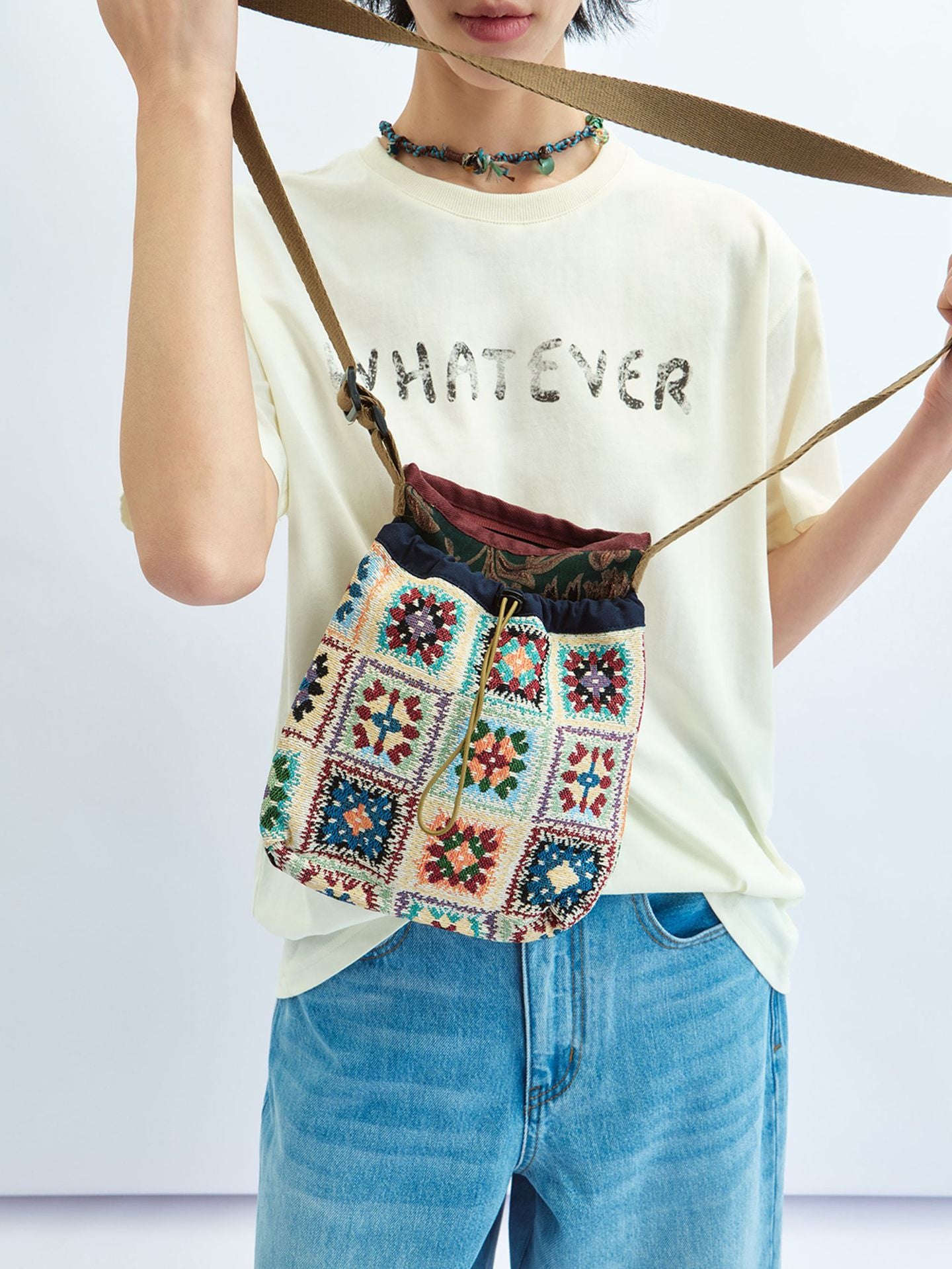 Black Logo Retro Trendy Patchwork Multiple Materials Pig Nose Button Women's Messenger Bag
