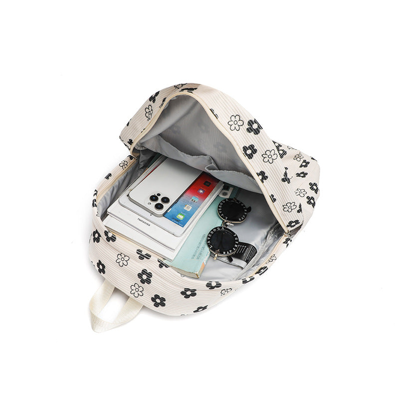 Women's Corduroy Floral Pattern Large Capacity Fashion Backpacks