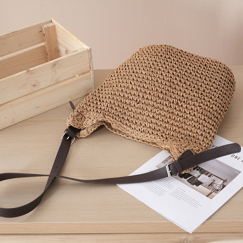 Women's Woven Straw Niche Solid Color Vacation Women's Shoulder Bag