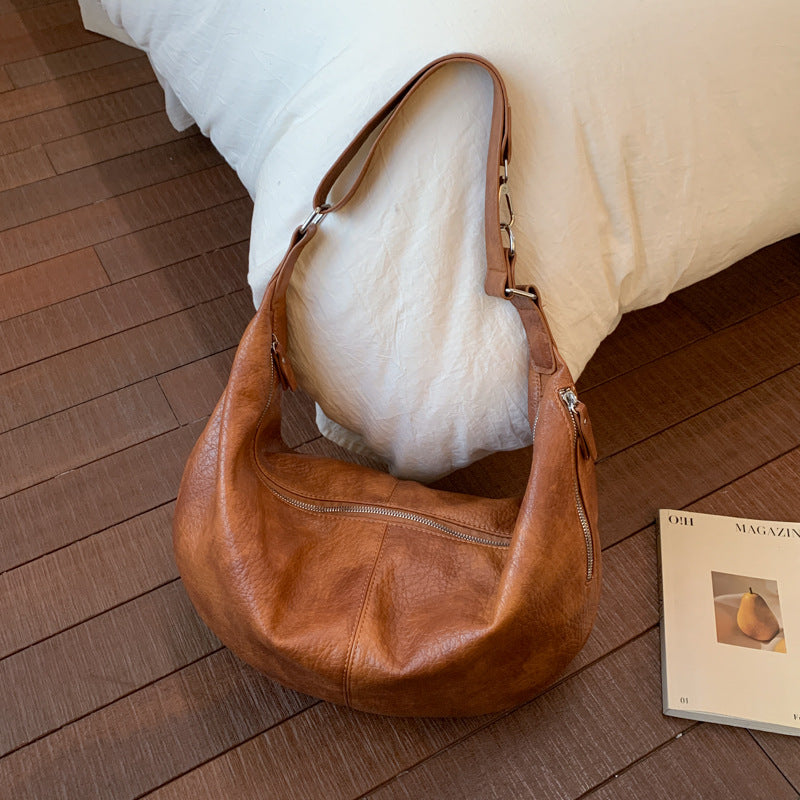 Women's Retro Soft Leather Dumpling Large Capacity Commuter Underarm Korean Bags