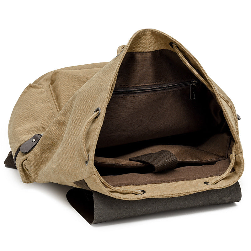 Men's Canvas Computer Personalized Fashion Drawstring Flip Leisure Backpack
